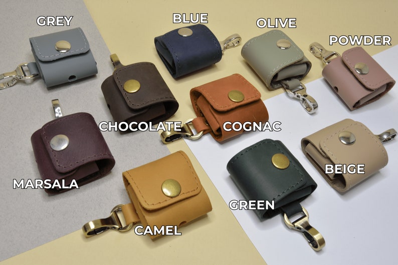 leather case for airpods 1 and 2 version, genuine leather, 12 colors, personalization gift for women,gift for boyfriend,gift for girlfriend image 10