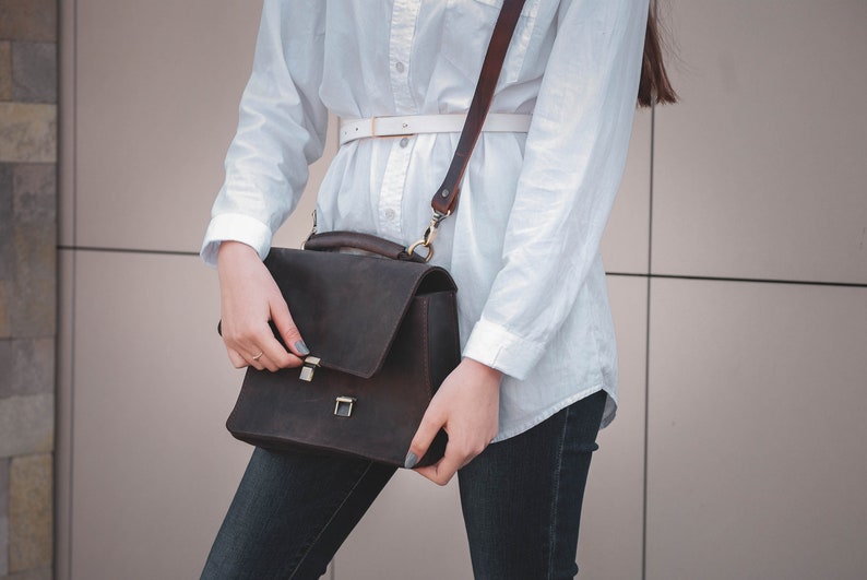 large handmade leather crossbody messenger bag, personalized leather cross body bags for women, dark leather shoulder bag, leather handbags Chocolate