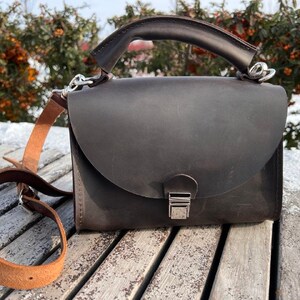 handmade black cute crossbody bag, personalization gift, small leather minimalist crossbody bag, custom leather shoulder bag, gift for women image 3