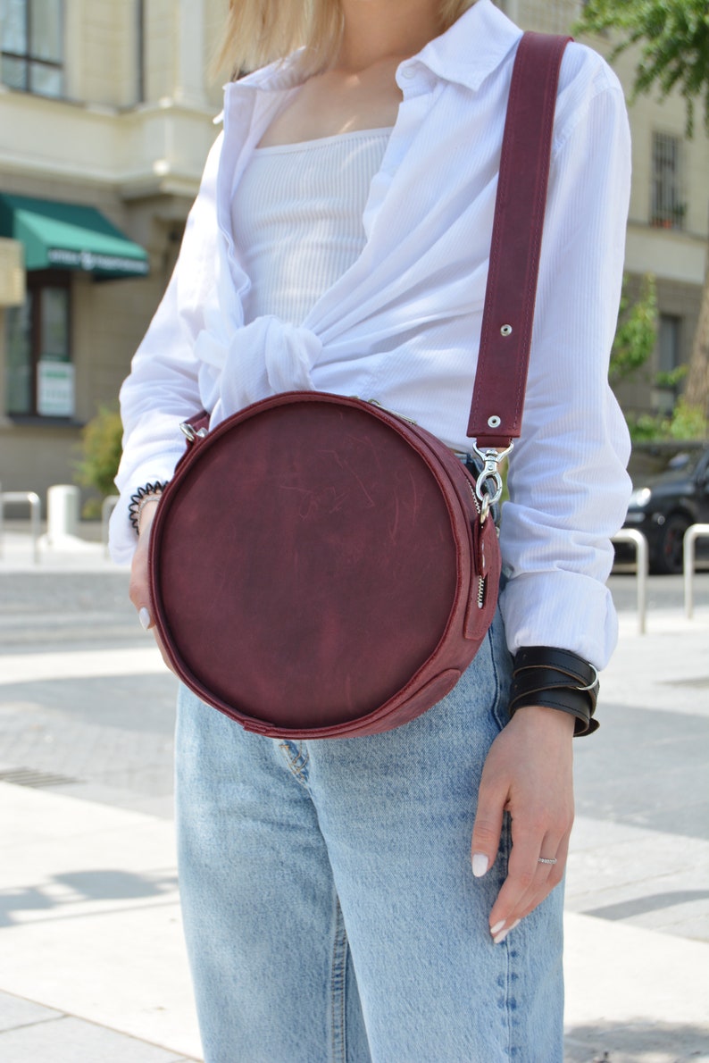 Round Leather Bag Round Bag Circle Leather Bag Gift Bags - Etsy
