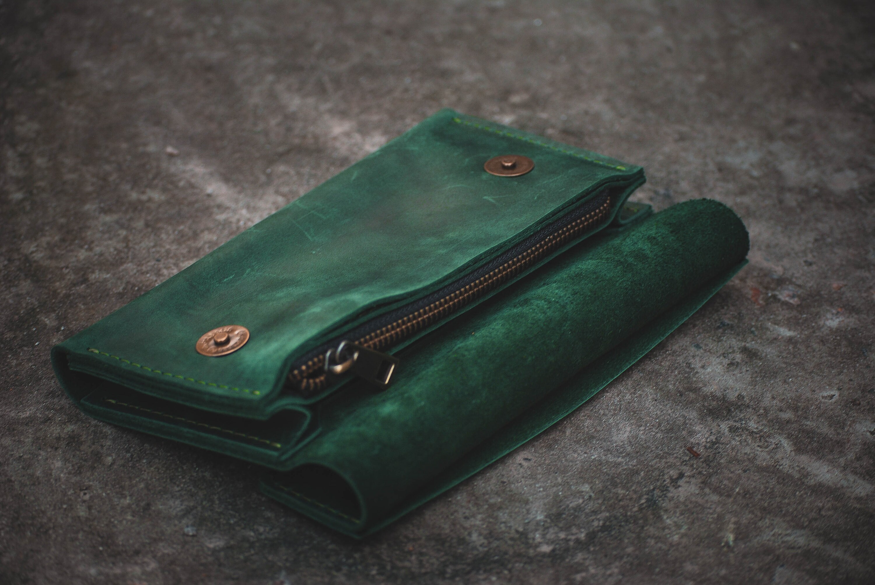 Green Leather Wallet Personalized Leather Wallet Leather Etsy