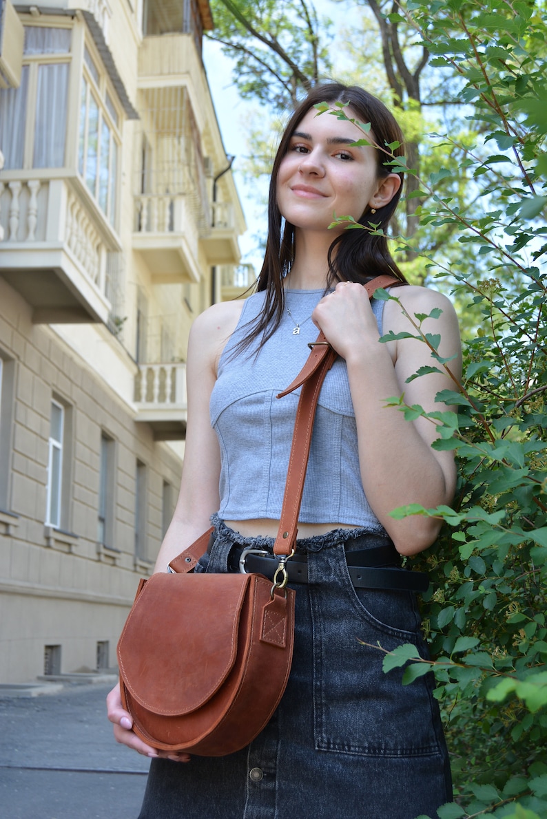 leather saddle crossbody handbag, handmade genuine leather bag, large crossbody bag, personalized bag, cross body bags, gift for women image 5