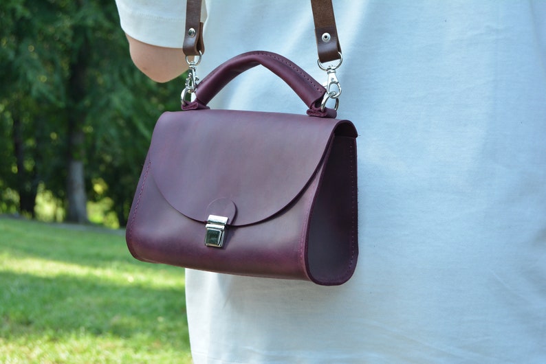 handmade black cute crossbody bag, personalization gift, small leather minimalist crossbody bag, custom leather shoulder bag, gift for women Purple