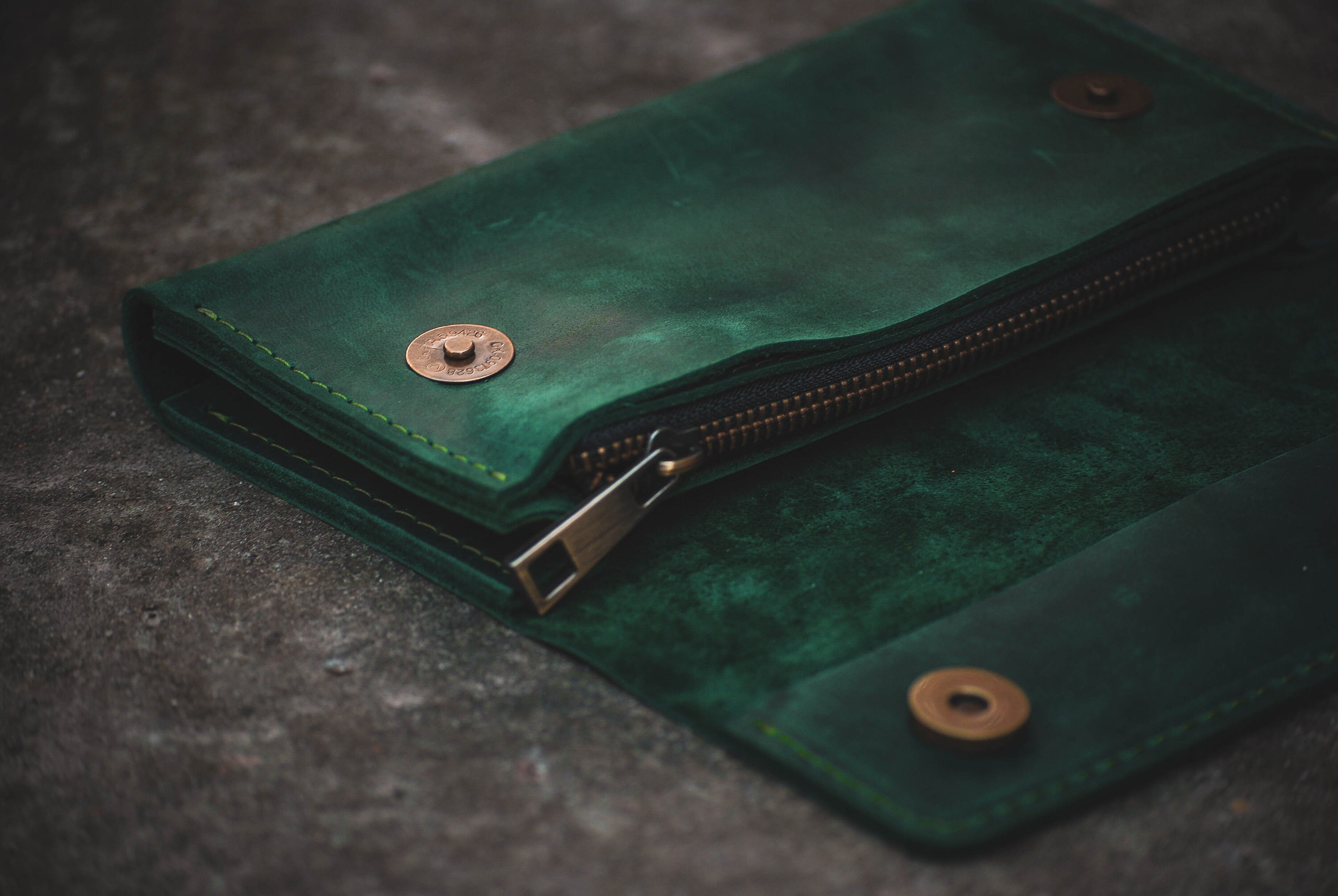 Green Leather Wallet, Personalized Leather Wallet, Leather Wallet