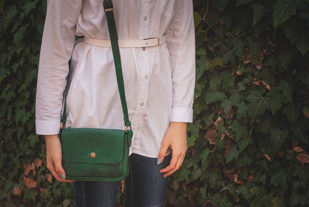 Green Leather Crossbody Bag, Leather Purse, Leather Bag, Minimalist ...