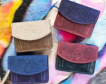 Handmade Paisley Leather Coin Purse and Card Holder, Small Ladies Wallet, Mid Western Floral Print Purse, Gift for Her