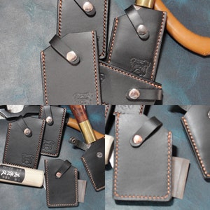 Coltello da skiving in pelle nera Buttero fatto a mano, manica, slip, copertina
