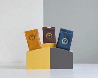 Handcrafted  Leather Rosary Pouch Modern Style, Various Leather Colours