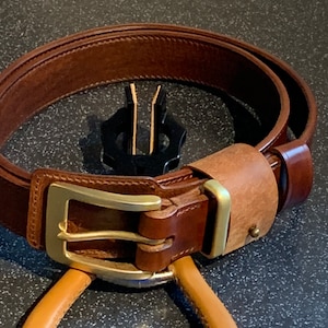 Handmade Full Grain Italian Waxed Leather Belt for Jeans and Trousers with Solid Brass Buckle