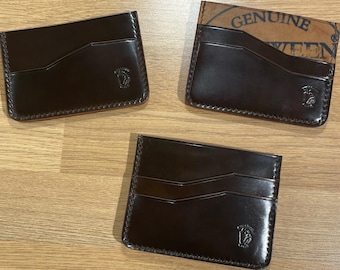 Handmade Horween Shell Cordovan Card Wallet in “Dark Cognac” Choice of 3 designs.