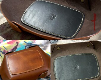 Beautiful Handmade Lined  Leather  “Valet” Tray / Coin tray / Desk Tray in 2 size options.