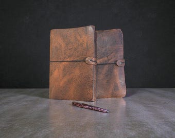 Full Grain Handcrafted  Leather A5 Journal Cover & 3 Notebooks