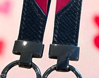 Lover’s Shared Heart Leather Keyring, Keychain. Various Colours. Handmade