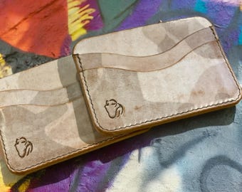Handcrafted “Ghost Camo” 4 Card Pocket Wallet in Natural Colour Camo Leather and Keyring