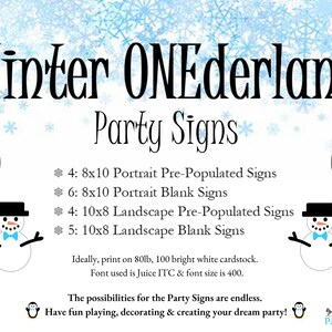 Winter ONEderland Party Signs, Birthday Signs, Winter Birthday Signs, Printable, Digital, INSTANT DOWNLOAD