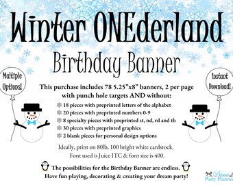 Zimowy baner urodzinowy ONEderland, baner urodzinowy, zimowy baner urodzinowy, do druku, cyfrowy, natychmiastowe pobranie