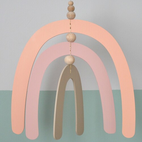 Wooden Rainbow Baby Mobile Boho Nursery Decor Baby Gift Etsy