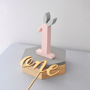 1nd Birthday Photo Props Set  |  pink 1 number with bunny ears and gold one cake topper |  First Birthday Easter Rabbit themed