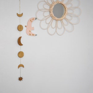 Boho Wooden Moon Phase Mobile - Lunar Wall Hanging - Crescent Moon Boho Wall Decor - Wooden Moon Home Decor - Moon Garland