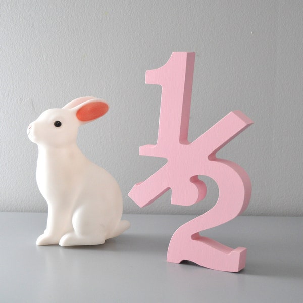 Half Birthday Photo Props for Babies, Wooden Pink Color 20cm "1/2" number sign for 6 Month Birthday Demi Anniversary Photo Shoot