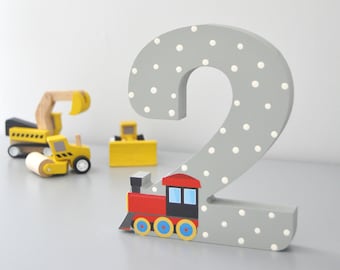 Train Birthday Photo Props  |  wooden gray  2 number with train |  Second Birthday  | train themed 2nd Birthday
