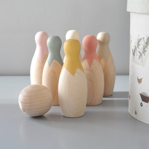 Wooden Bowling Toy for Toddlers |  Boho Nursery Decor |  Mini Bowling Set |  Wooden Montessori Toys |  Natural Wooden Bowling Pins with Ball