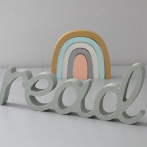 Letrero de madera "Leer" para decorar la pared de la habitación de los niños - Color salvia