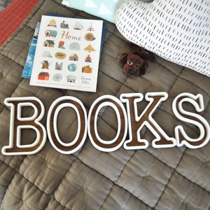 LIVRES Lettres 3D en bois, Décoration de chambre de bébé, Décor de bibliothèque en bois naturel, Lettres pour bibliothèque