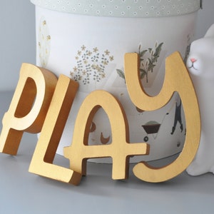 PLAY Wooden Letters  Nursery Wall Decor - Gold color letters