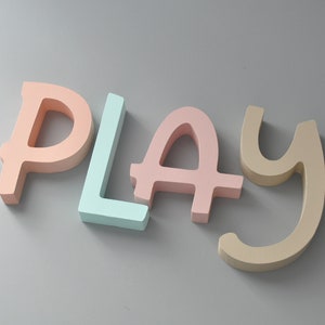 PLAY Wooden Letters  Nursery Wall Decor - Pastel colorful letters - Best Gift For Kids Room