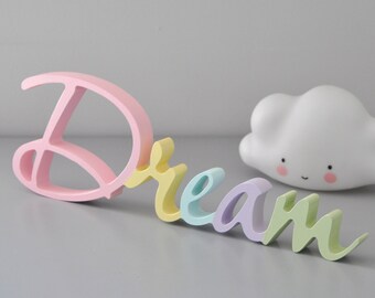 Dream Holzschild Kinderzimmer-Wanddekor - Pastellfarben Regenbogen