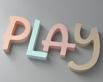 PLAY Wooden Letters  Nursery Wall Decor - Pastel colorful letters - Best Gift For Kids Room