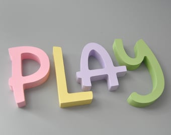 PLAY Wooden Letters  Nursery Wall Decor - Pastel colorful letters