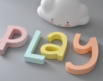 PLAY Wooden Letters  Nursery Wall Decor - Gender-Neutral room shades colorful letters - Best gift for kids room
