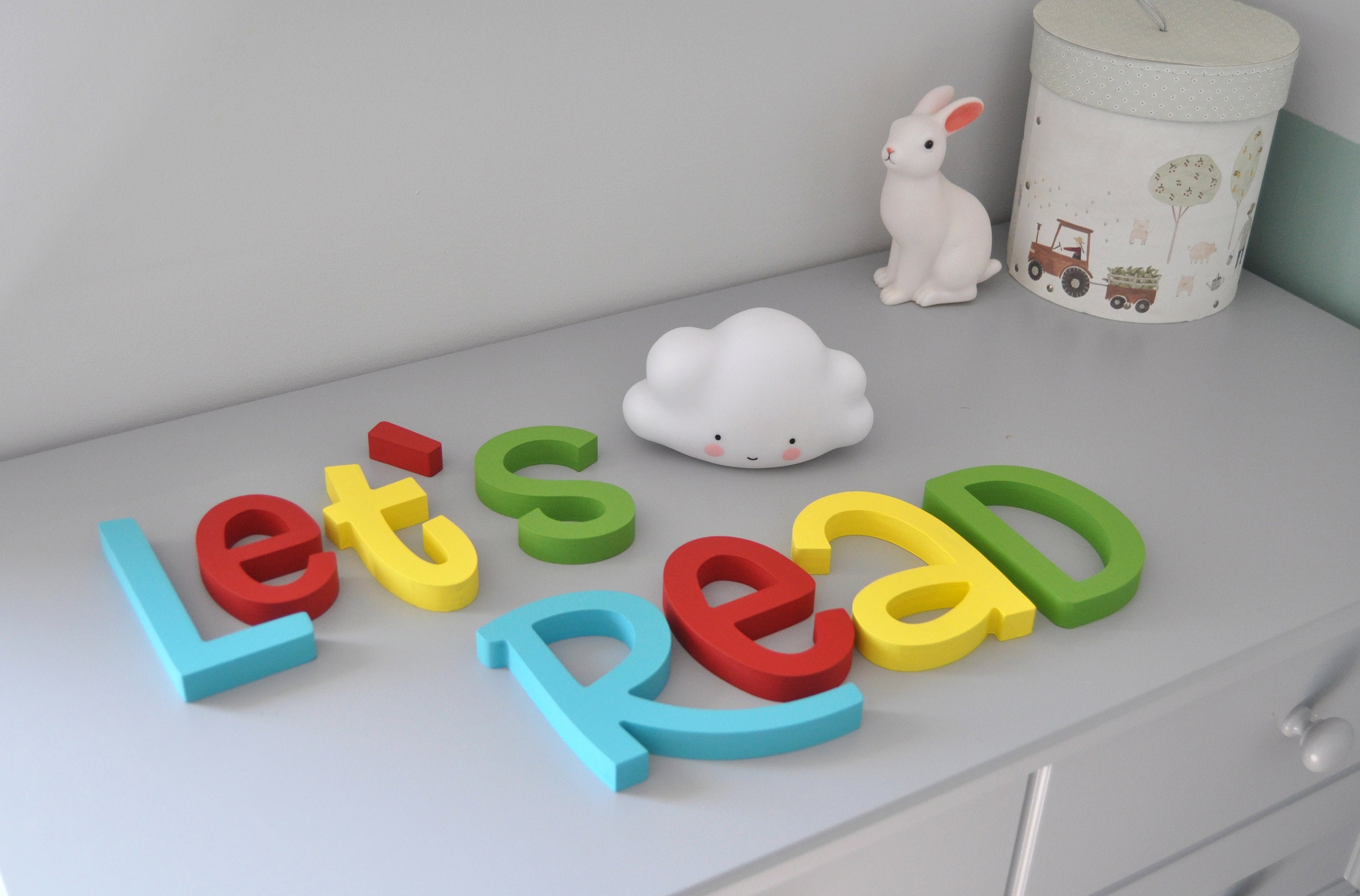 Let's Read Wooden Letters Nursery Wall Decor - Brigt Colorful Letters ...
