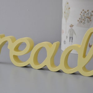 Letrero de madera con texto "Leer" para decoración de pared de guardería, color amarillo pastel, el mejor regalo para la habitación de los niños.