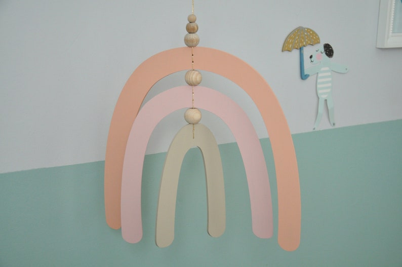 Wooden Rainbow Baby Mobile Boho Nursery Decor Baby Gift Etsy