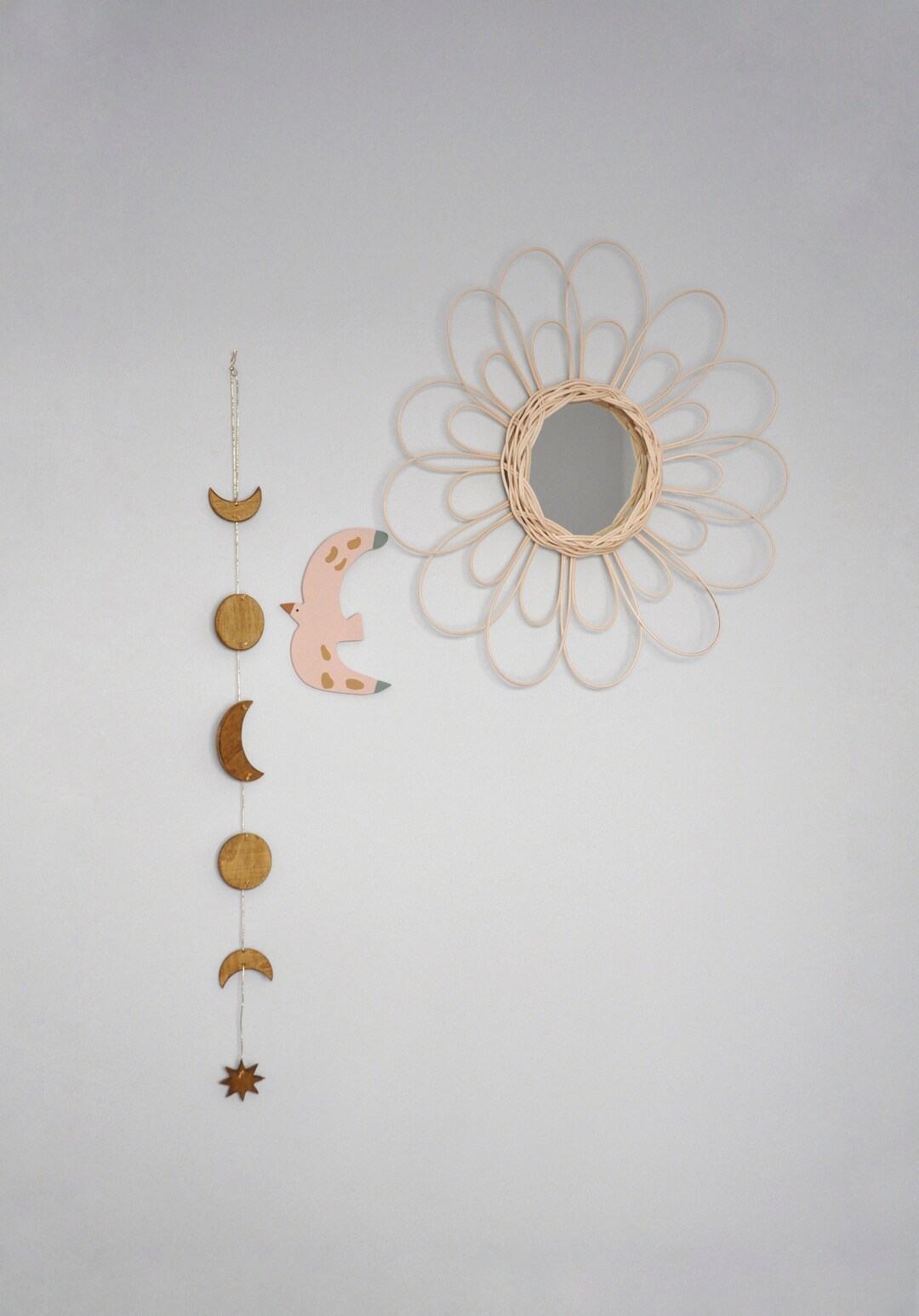 Boho Wooden Moon Phase Mobile - Lunar Wall Hanging - Crescent Moon Boho ...