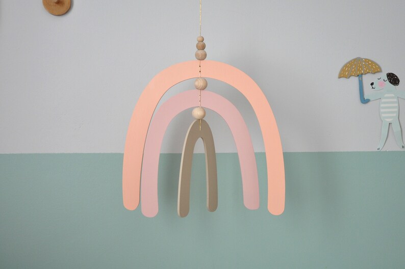 Wooden Rainbow Baby Mobile Boho Nursery Decor Baby Gift Etsy