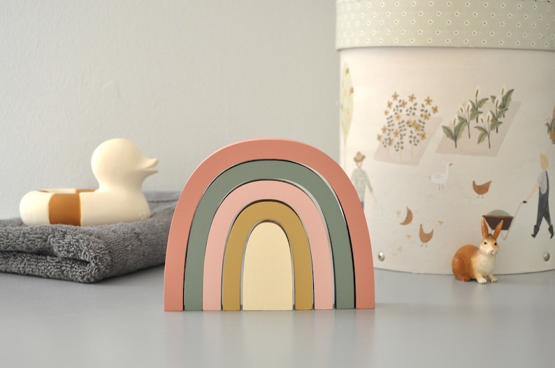 Eye Catching Wooden Rainbow Boho Nursery Decor Baby Gift Home Decor Montessori Play Material Wooden Toys Colorful Rainbow Block image 6