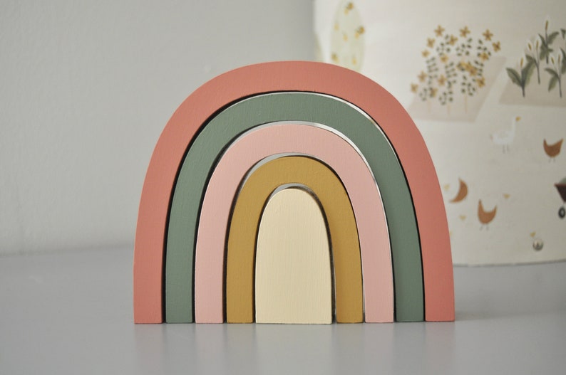 Eye Catching Wooden Rainbow Boho Nursery Decor Baby Gift Home Decor Montessori Play Material Wooden Toys Colorful Rainbow Block image 5