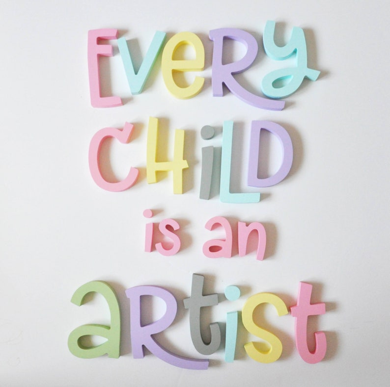 Every Child is an artist, picasso quotes, wooden letters, Best gift Kids room wall Decoration, Wall art, Classroom Playroom wall decor image 4