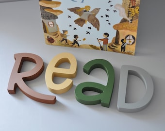 Read Wooden Letters  Nursery Wall Decor - Boho Style Earth Tones Colorful Letters