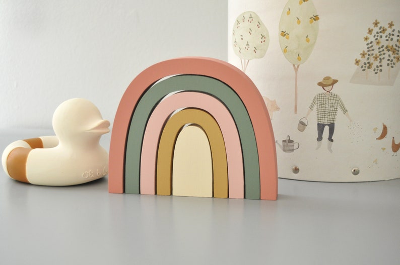 Eye Catching Wooden Rainbow Boho Nursery Decor Baby Gift Home Decor Montessori Play Material Wooden Toys Colorful Rainbow Block image 2