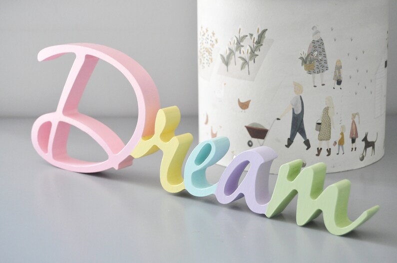 Dream Wooden Sign Nursery Wall Decor - Pastel Colors Rainbow - Etsy