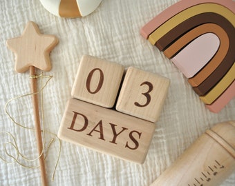 Wooden Baby Milestone Blocks | Baby Monthly Block |  Days, Weeks, Months, and Years Handmade Beech Wood Block Set