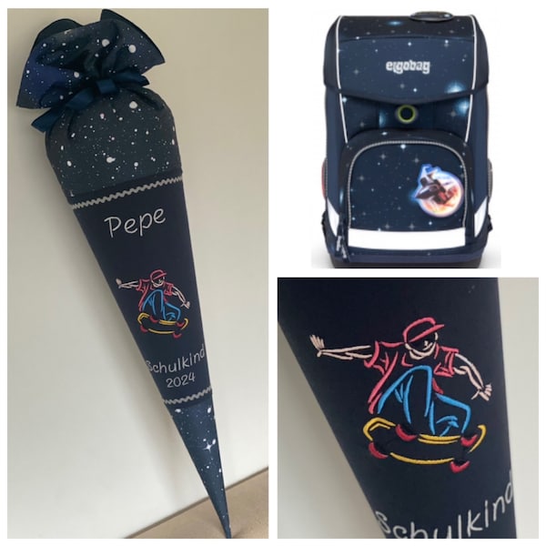 Space school bag, KoBärnikus school bag, Skatet school bag, sewn school bag, embroidered school bag to match ergobag KoBärnikus