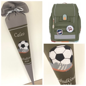 Schultüte Rakete, Schultüte olive, Schultüte Fußball, Genähte Schultüte, bestickte Schultüte, individuelle Schultüte, Lässig unique olive