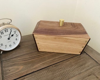 Ash, Waltut and Brass Jewellery Box.