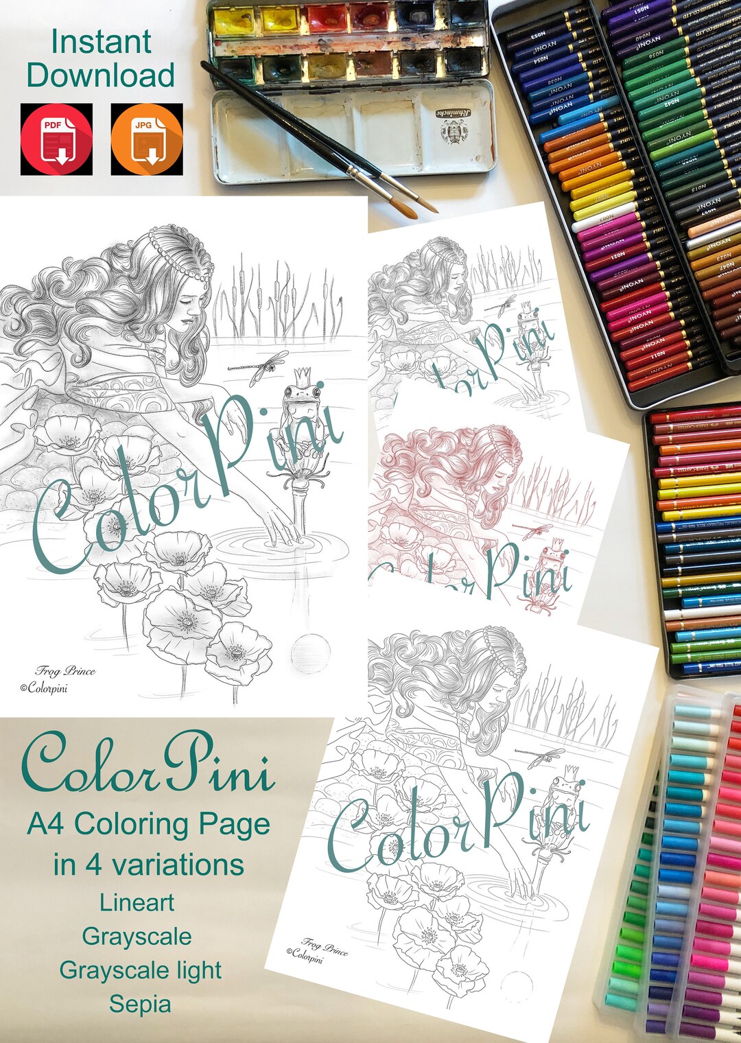 FAIRYTALES 3 FROG PRINCE Printable Adult Coloring Page Etsy